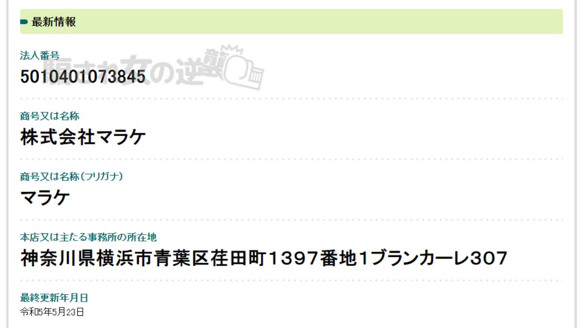 株式会社マラケの法人登記画像