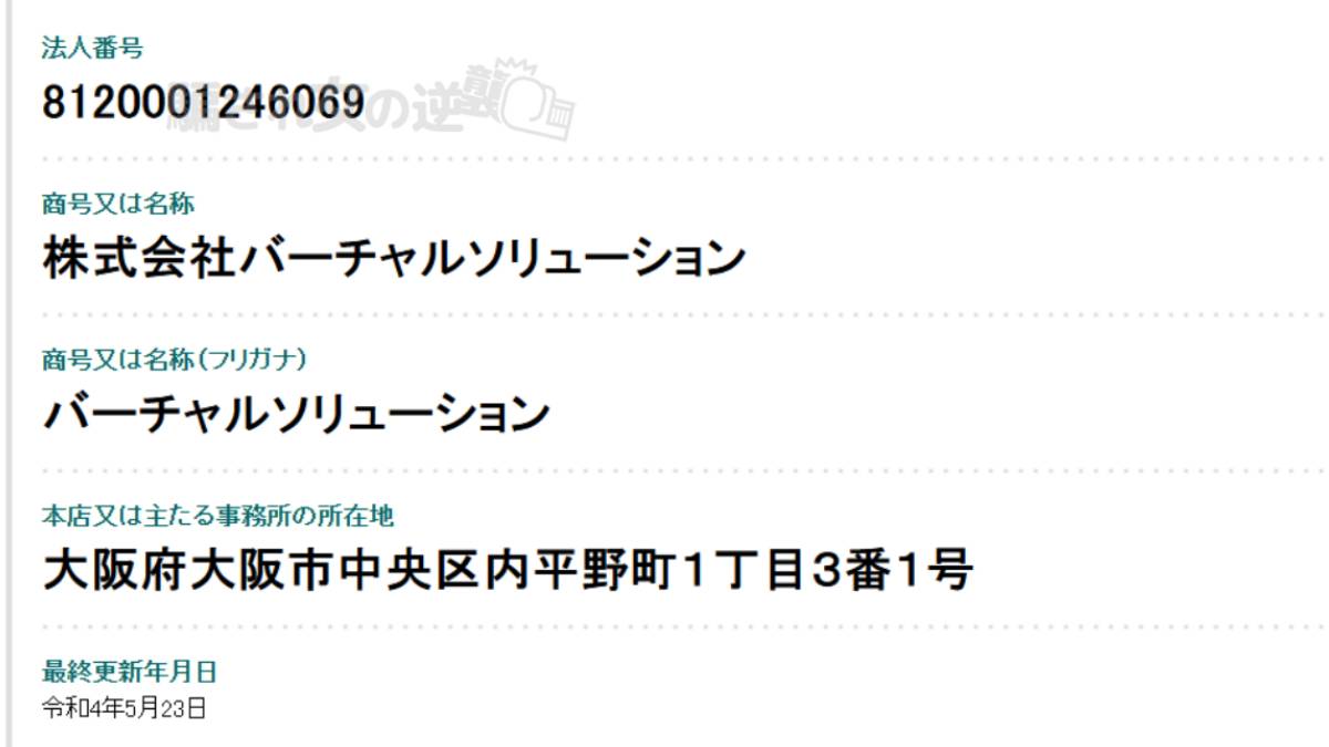 株式会社バーチャルソリューションの法人登記画像