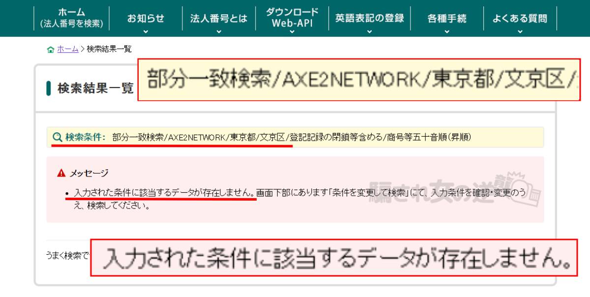 AXE2NETWORKの法人登記がなかった