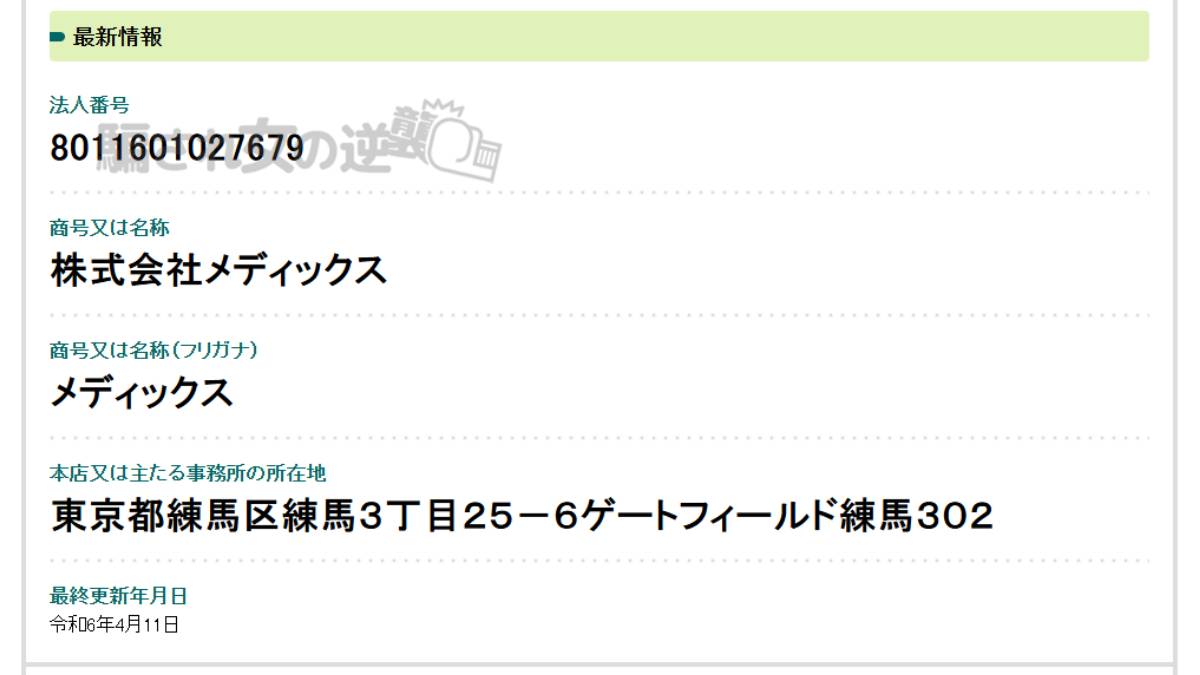 株式会社メディックスの法人登記