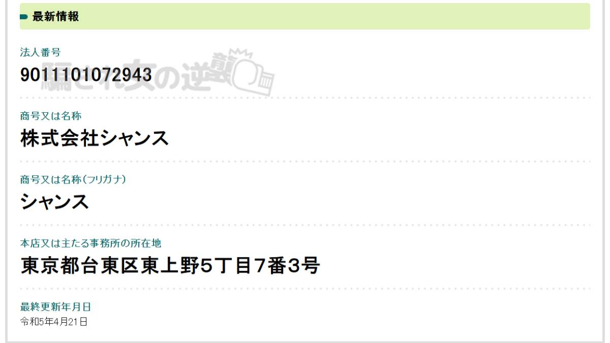 株式会社シャンスの法人登記