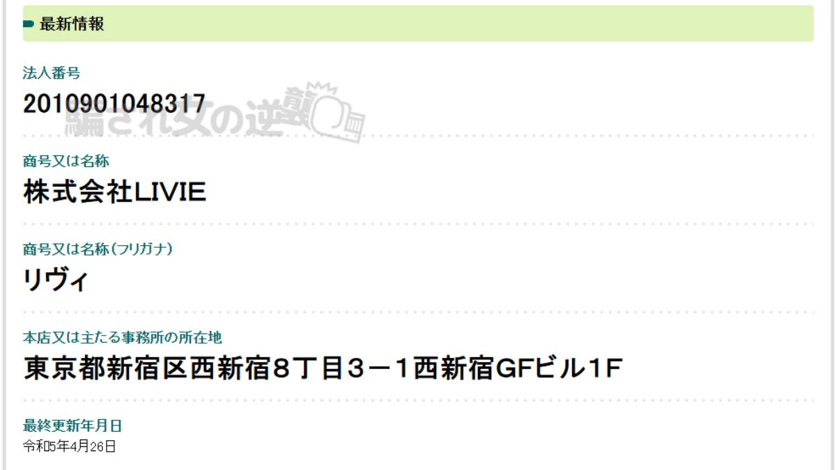 株式会社LIVIEの法人登記