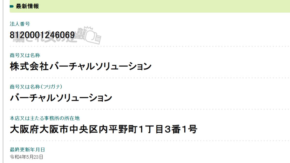 株式会社バーチャルソリューションの法人登記 