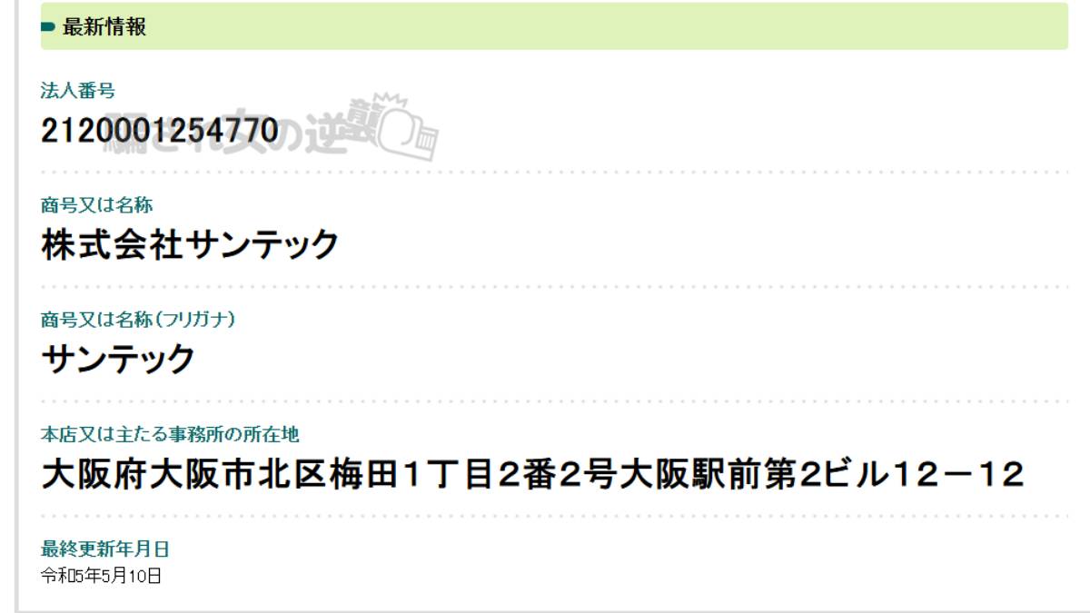 株式会社サンテックの法人登記