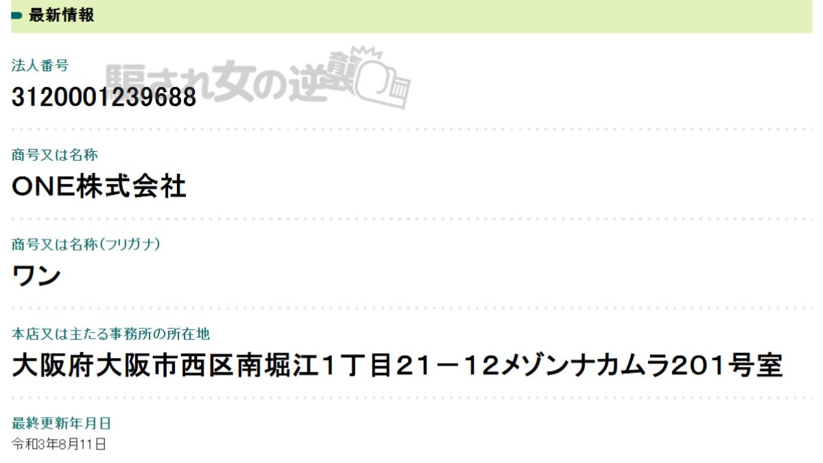 ONE株式会社の法人登記
