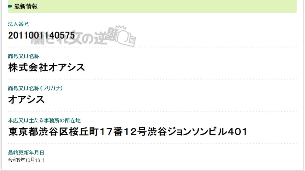 株式会社オアシスの法人登記