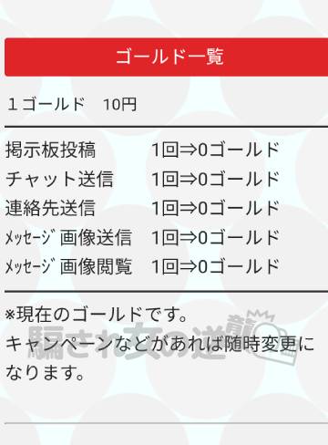 ゴールドの料金表