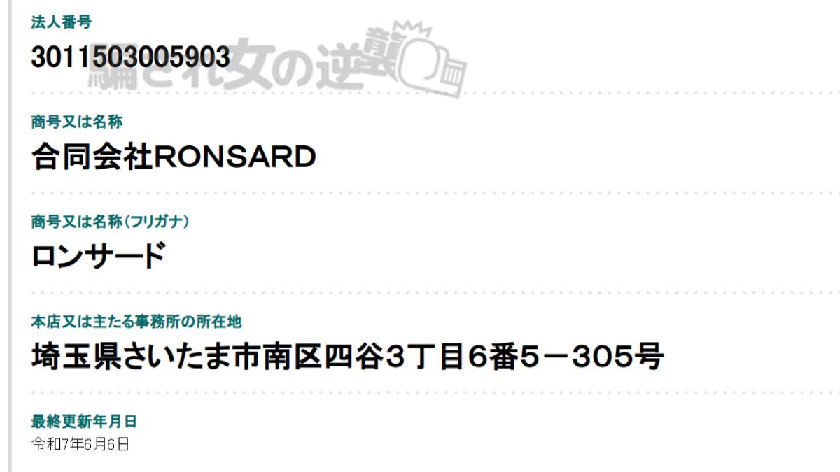 合同会社RONSARD法人登記