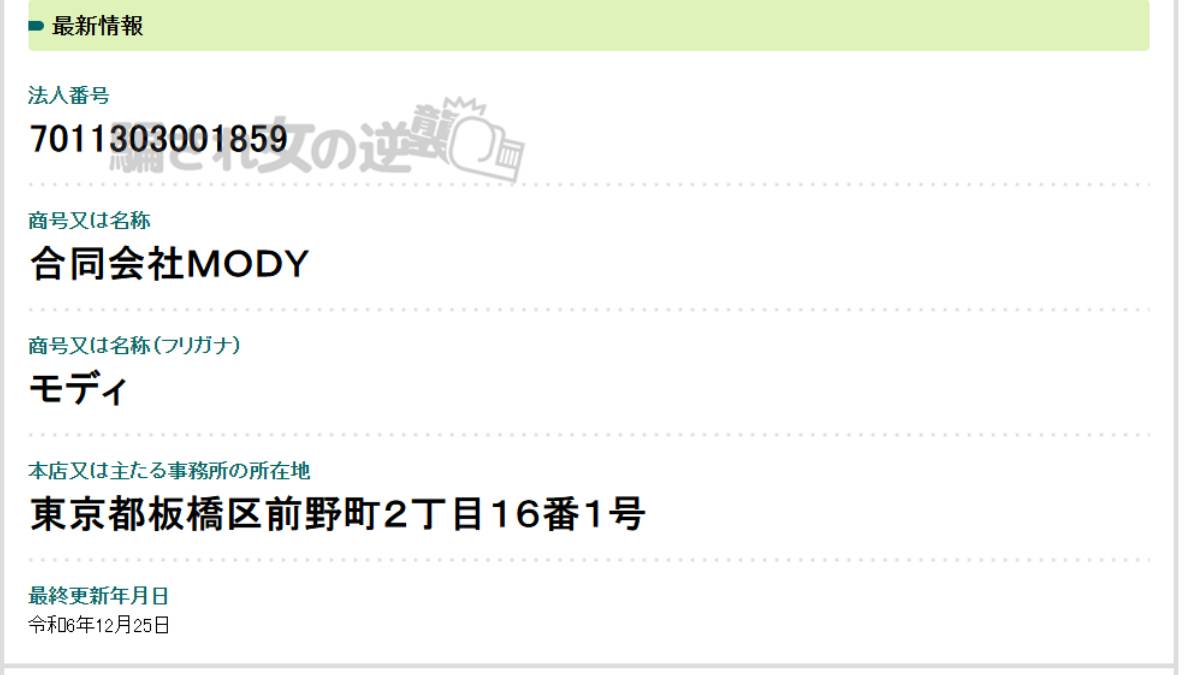 合同会社MODY 法人登記