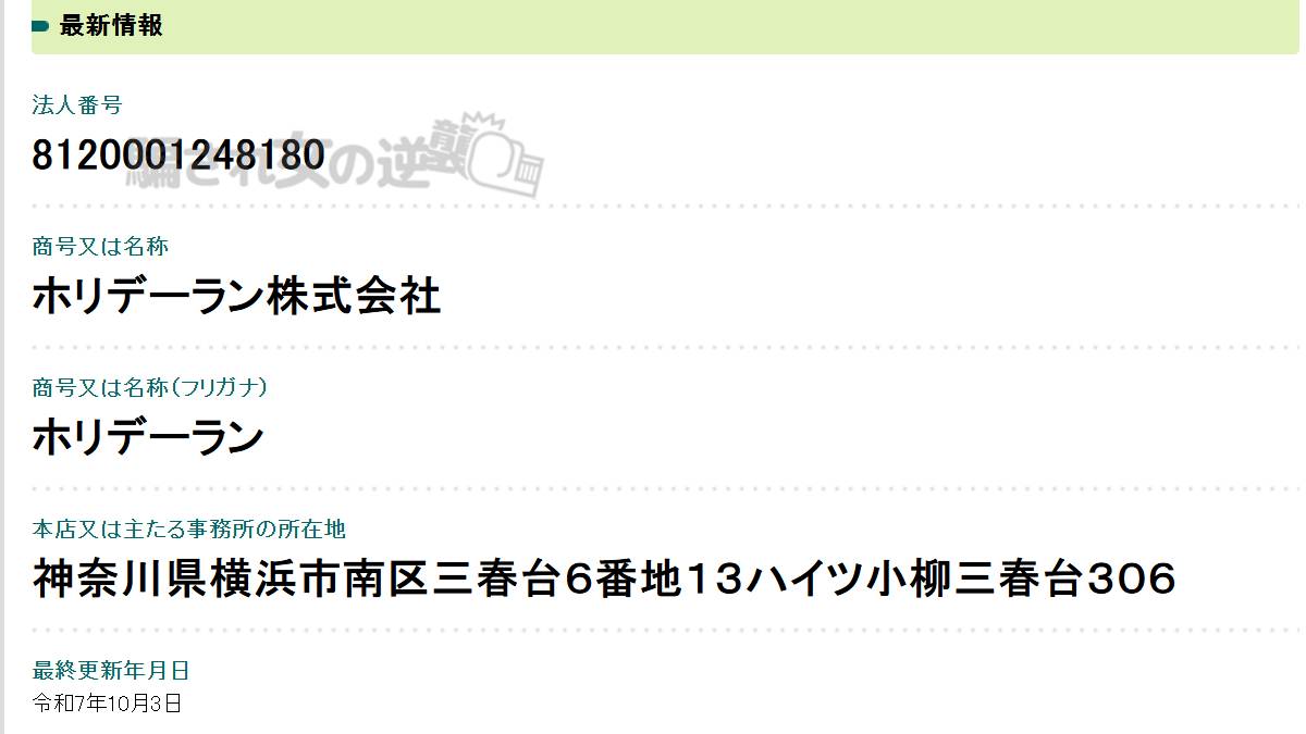 ホリデーラン株式会社 法人登記