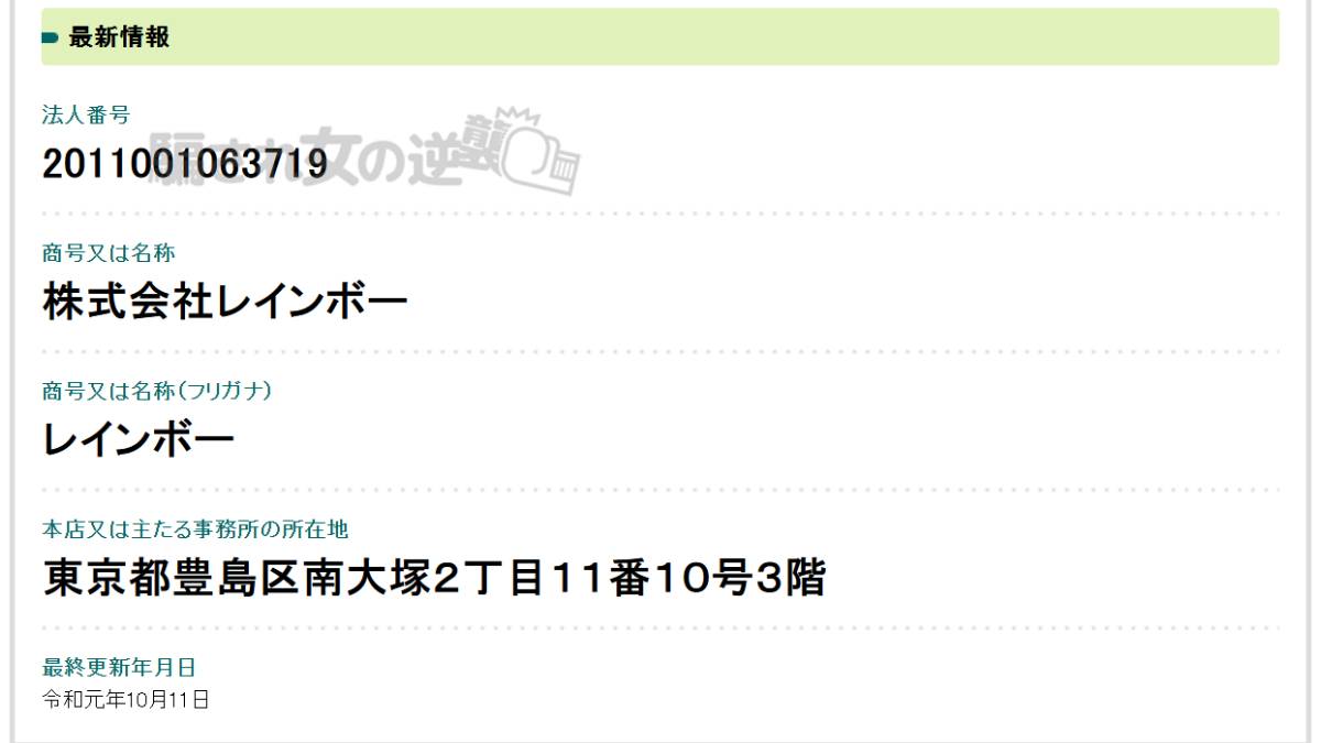 株式会社レインボーの法人登記