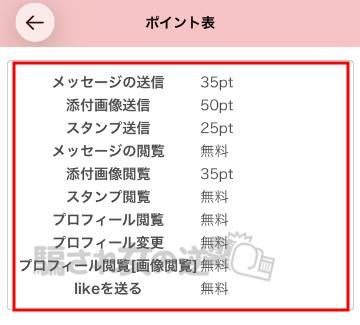 熟年ラブパートナーのポイント表