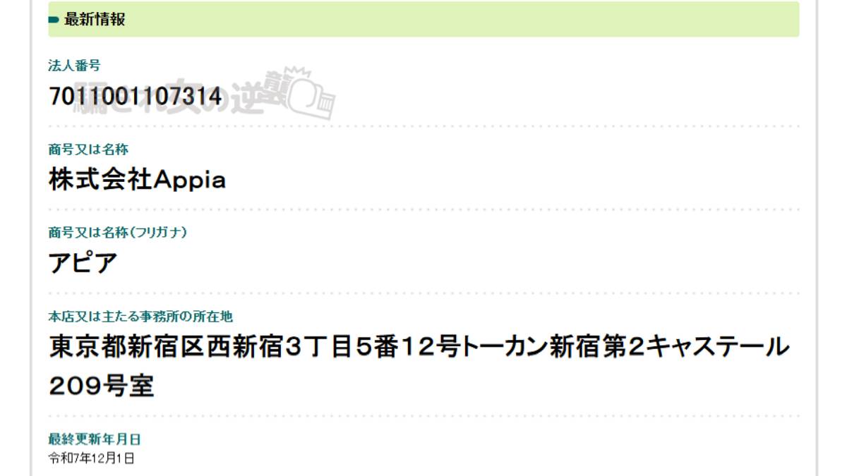 株式会社Appiaの法人登記