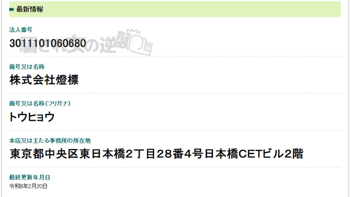 株式会社 燈標 法人登記
