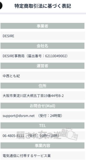DESIREの特商法