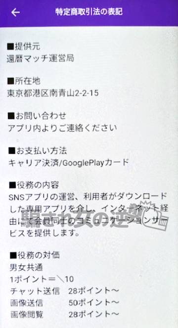 還暦マッチの特商法