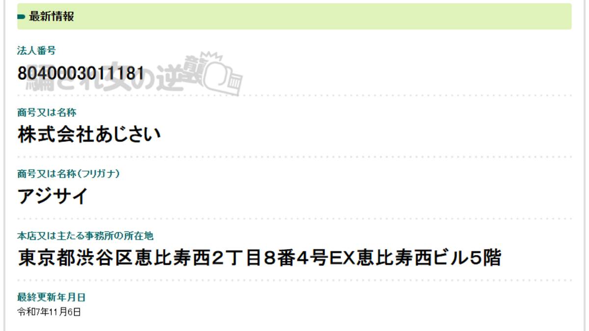 株式会社あじさいの法人登記