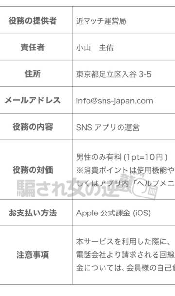 近マッチの特商法