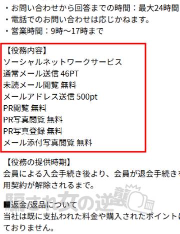 インフォメーションのポイント表