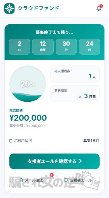 クラウドファンド20万集まった