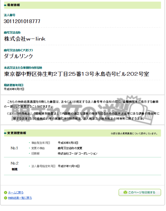 株式会社w-linkの法人登記