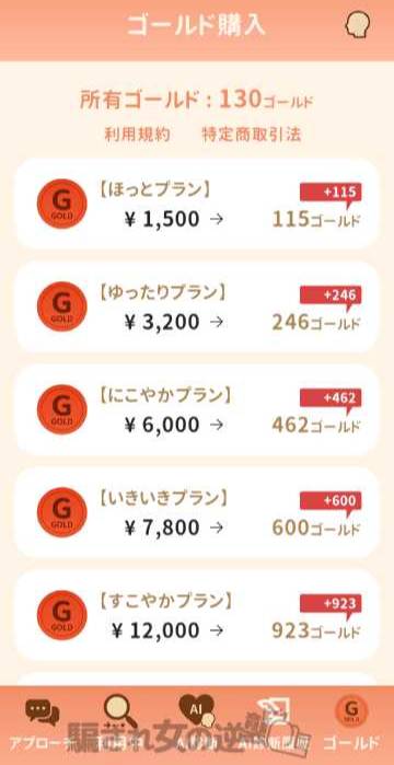 ゴールドの購入画面
